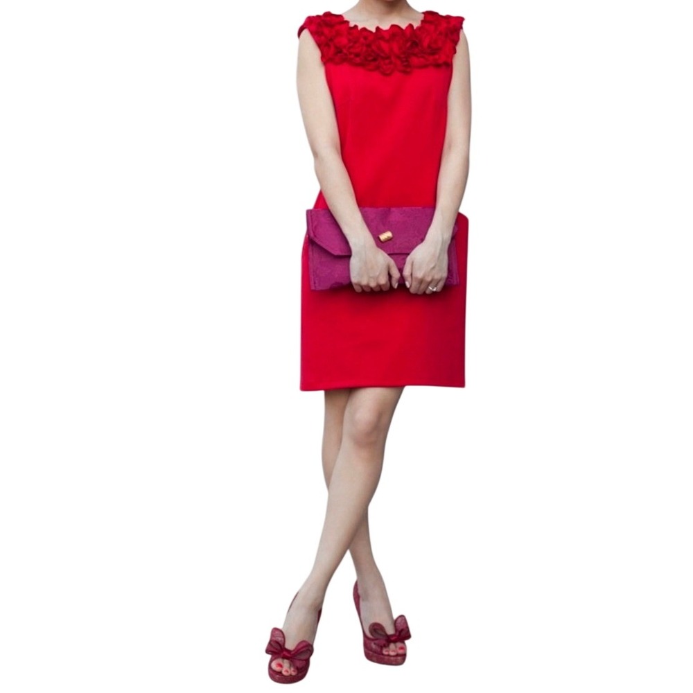 Taylor Red Rosette Neckline‎ Sheath Dress 2024M Heartbred Red Size 10 NWT
